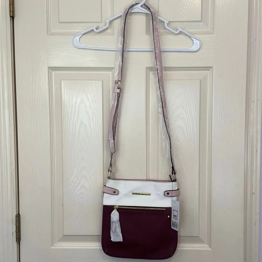 MKF Mia K. Collection Camilla Leather Crossbody Purse Burgundy White Pink NWT‎